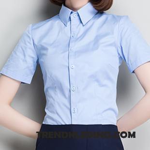 Blouse Dames Werk Student Lange Mouwen 2018 Blouse Overhemd Nieuw Blauw Wit