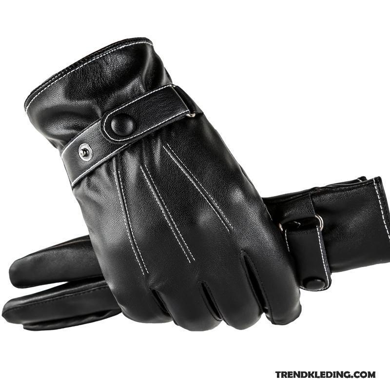 Handschoenen Heren Autorijden Pluche Touchscreen Koude Motorfiets Winddicht Zwart