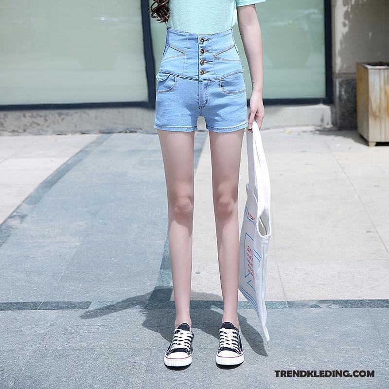Korte Broek Dames Trend Hoge Taille Student Vet Slim Fit Elastiek Donkerblauw Wit
