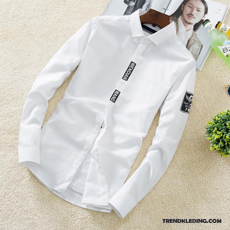 Overhemd Heren Voorjaar Slim Fit Jeugd Trend Student Eenvoudige Wit