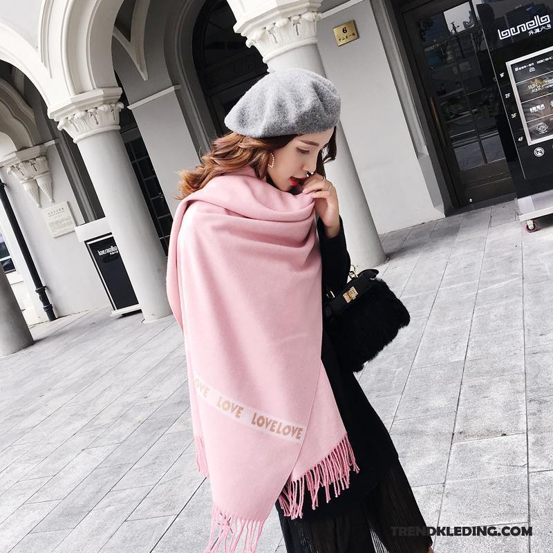 Sjaal Dames Alle Wedstrijden Blijf Warm Geruit Dual Gebruik Groot Dubbelzijdige Gemengde Kleuren Roze