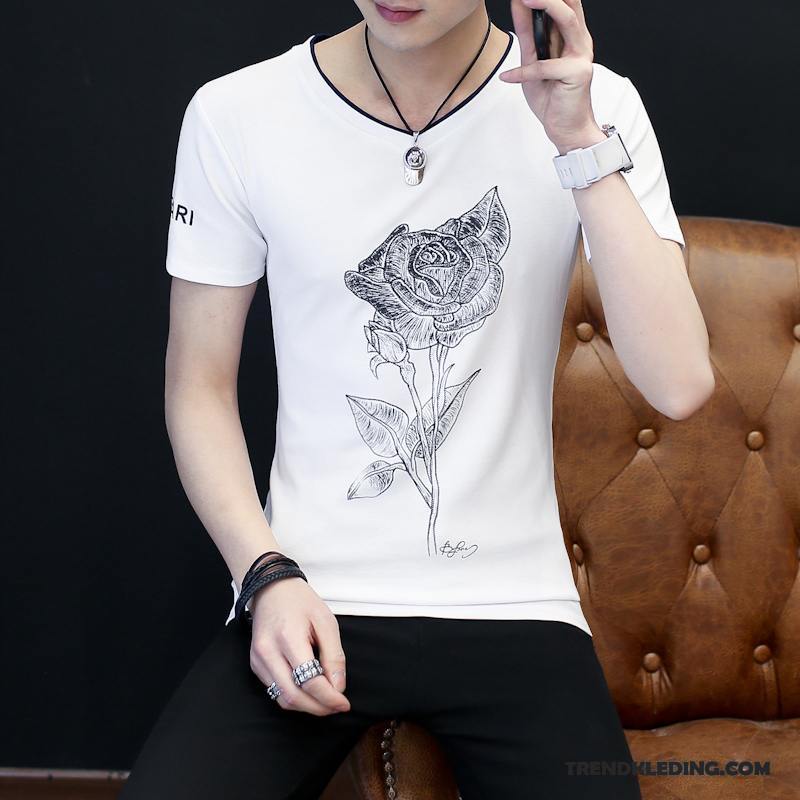 T-shirt Heren Trend Jasje Mannelijk Onderhemd Ronde Hals Mini Wit