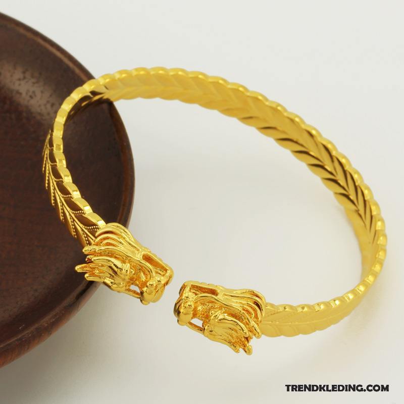 Armband Dames Dragon Patroon Eenvoudig Armbanden Vintage Geel Gouden Beige