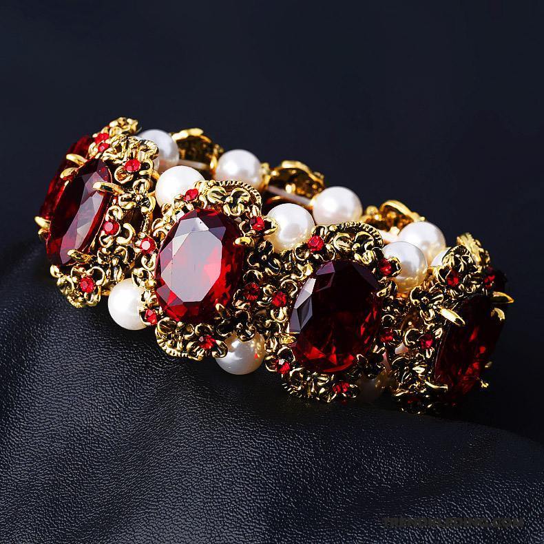 Armband Dames Elastiek Accessoires Vintage Europa Armbanden Parel Rood Groen