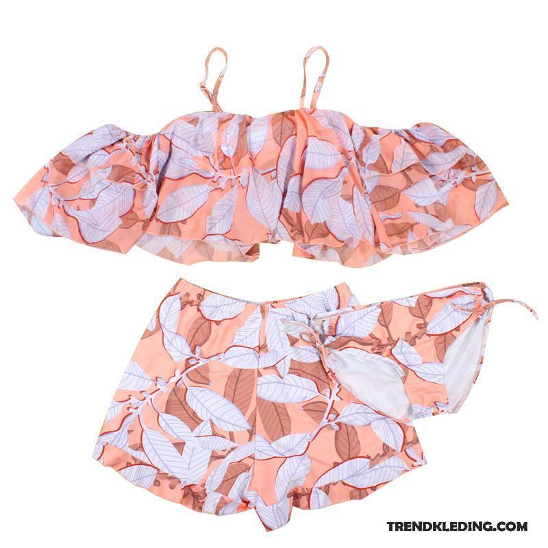 Bikini Dames Warmwaterbronnen Zwempak Mini Drie Stukken Grote Maten Zwemkleding Oranje Roze