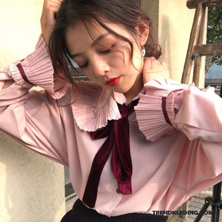 Blouse Dames Jasje Voorjaar Blouse Overhemd Lange Mouwen 2018 Vintage Roze Rood