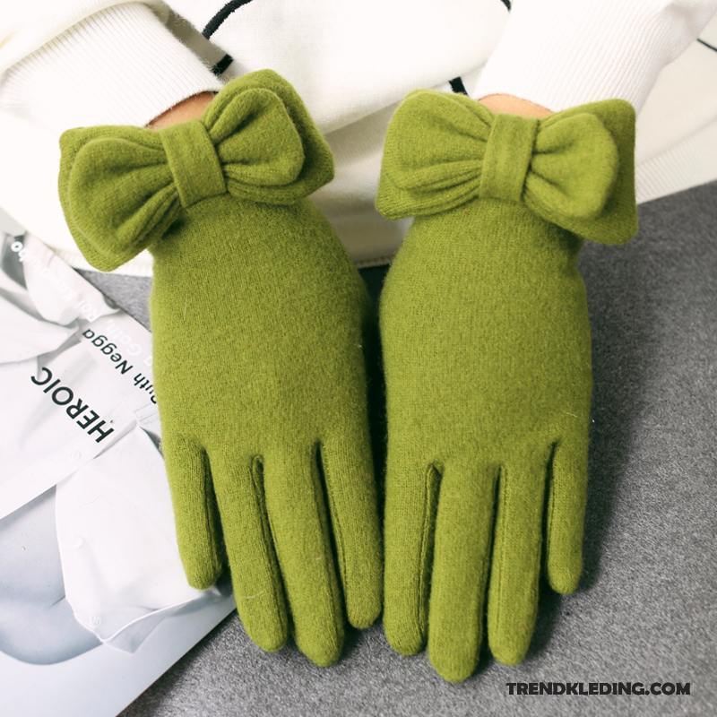 Handschoenen Dames Autorijden Breien Wol Herfst Groot Vlinderdas Groen