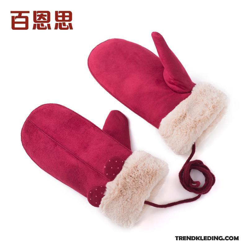 Handschoenen Dames Blijf Warm Winter Pluche Kasjmier Herfst Schattig Roze Rood