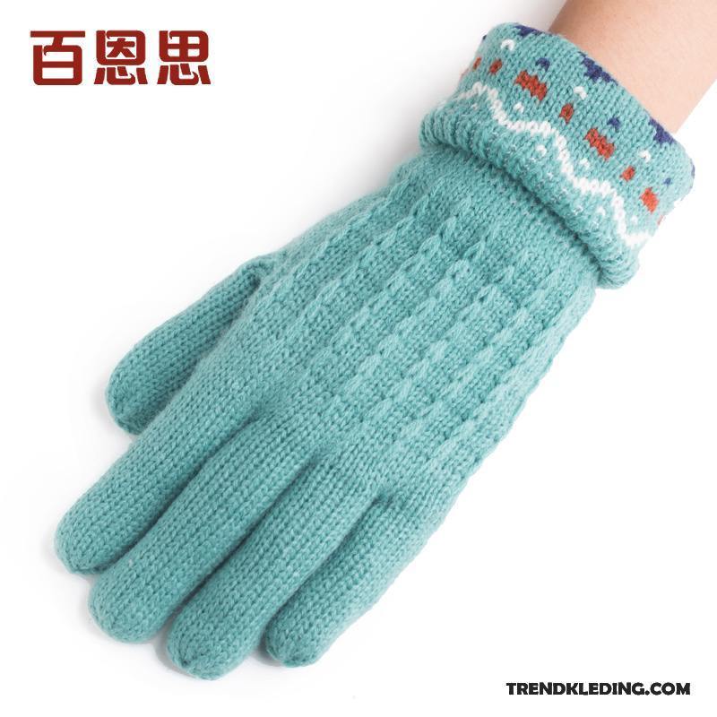 Handschoenen Dames Cyclus Wollen Winter Blijf Warm Verdikken Breien Blauw