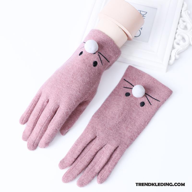 Handschoenen Dames Dun Schattig Student Touchscreen Herfst Cartoon Roze