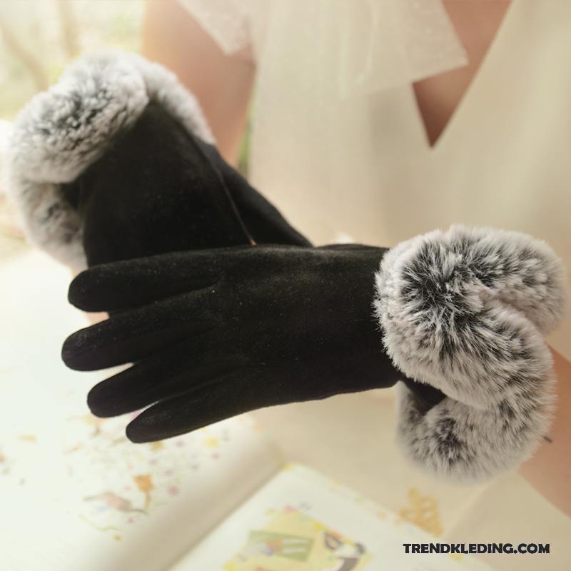 Handschoenen Dames Fluweel Zachte Winter Herfst Touchscreen Zijde Zwart