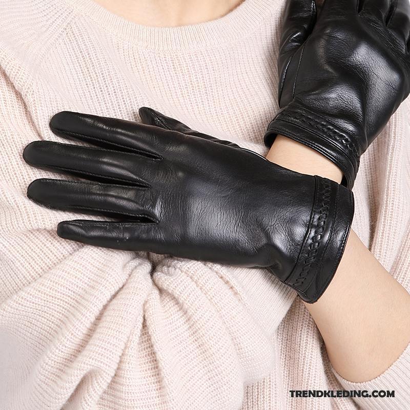 Handschoenen Dames Mode Blijf Warm Autorijden Lovers Dun Echt Leer Zwart