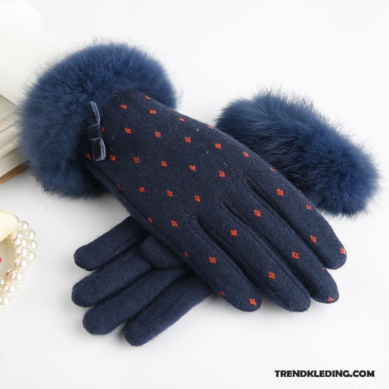 Handschoenen Dames Mode Doek Blijf Warm Wol Herfst Winter Donkerblauw