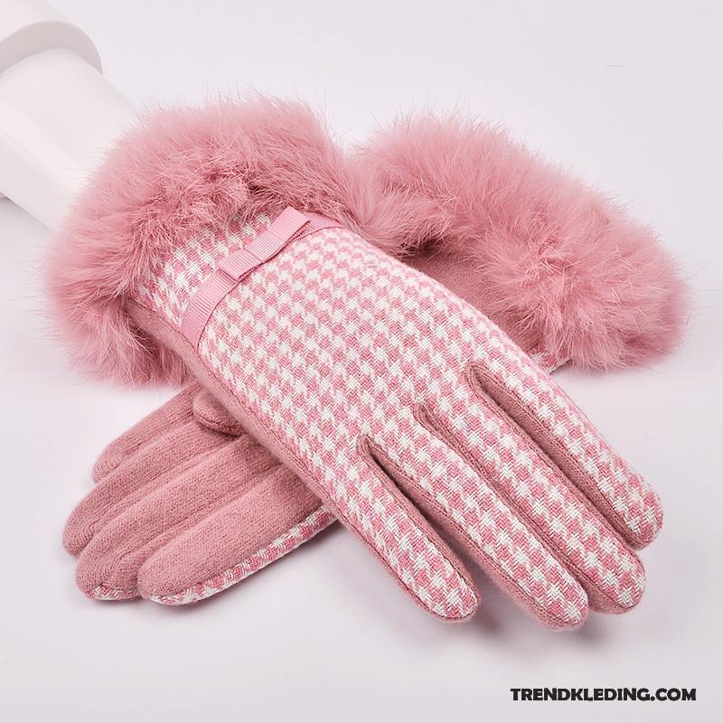 Handschoenen Dames Pluche Winter Verdikken Konijnenbont Doek Autorijden Roze