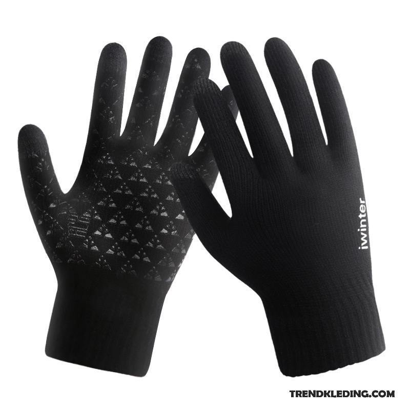Handschoenen Heren Dames Breien Antislip Wollen Winter Touchscreen Zwart