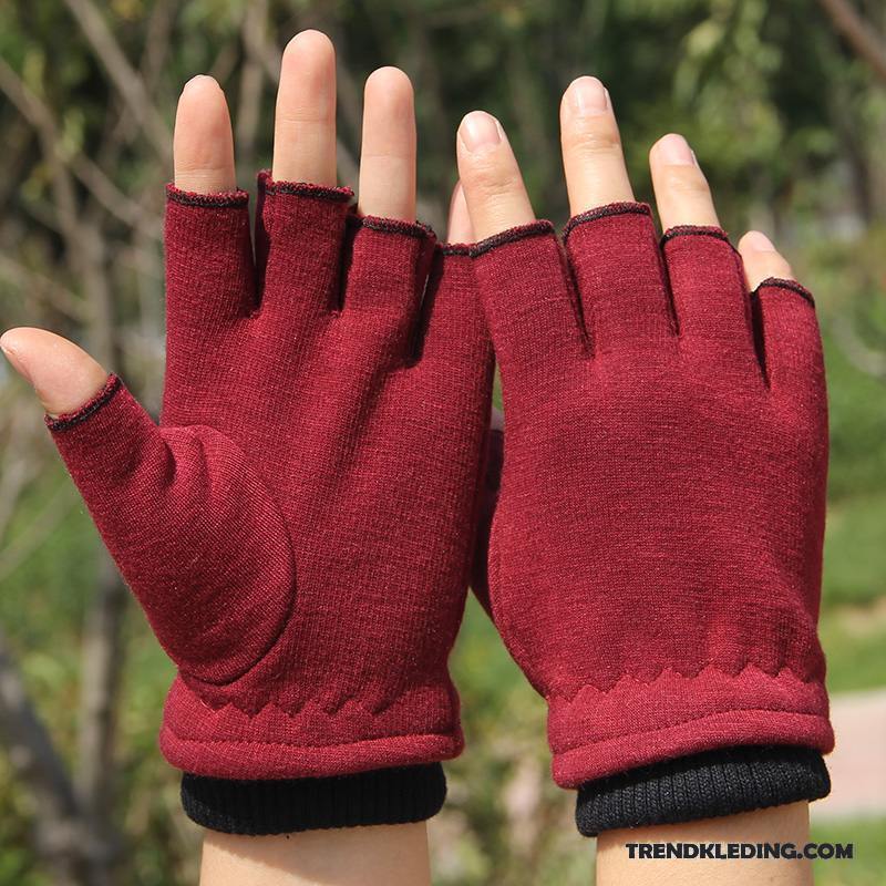 Handschoenen Heren Winter Halve Vinger Blijf Warm Van Katoen Cyclus Dames Rood