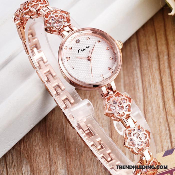 Horloge Dames Armbanden Persoonlijkheid Strass Quartz Horloge Student Bloemen Roze