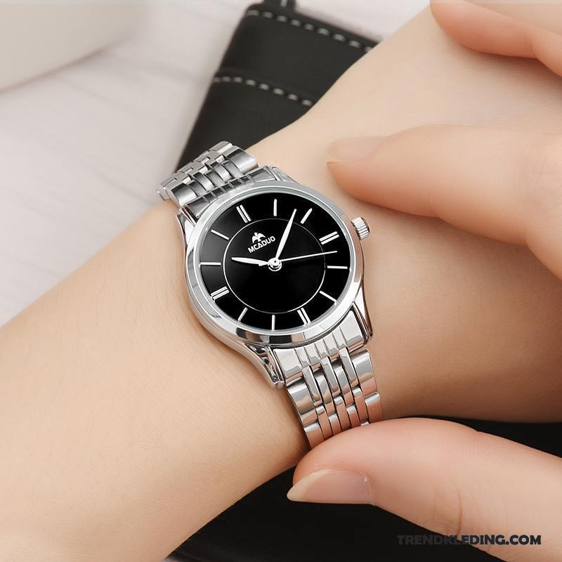 Horloge Dames Klassiek Ouderen Gemiddelde Moeder Quartz Horloge Alle Wedstrijden Zilver Zwart