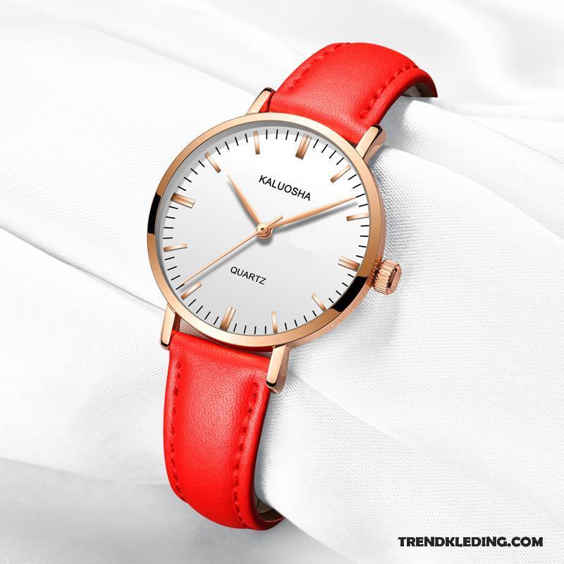 Horloge Dames Merken Nieuw Student Quartz Horloge Eenvoudig Trend Roze Rood