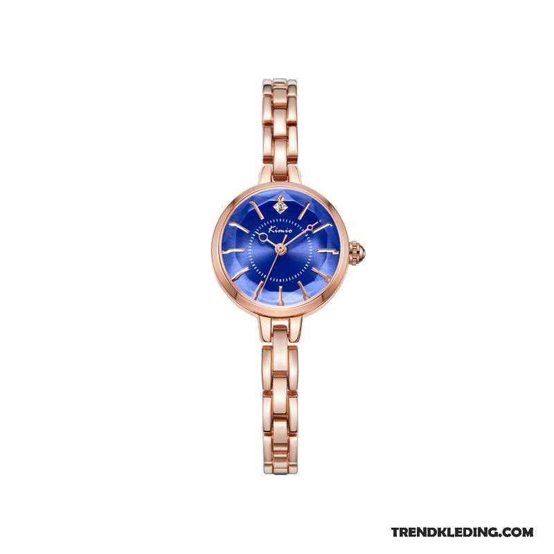 Horloge Dames Mini Elegante Waterdicht Eenvoudig Schattig Ketting Blauw Gouden