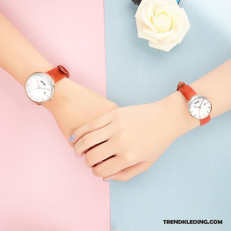 Horloge Dames Riem Eenvoudig Student Vintage Rood Wit Zwart Grijs