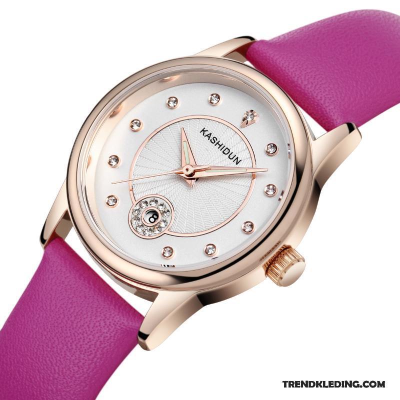 Horloge Dames Trend Lichtende Nachtwolken Leer Mode Strass Student Roze Zilver