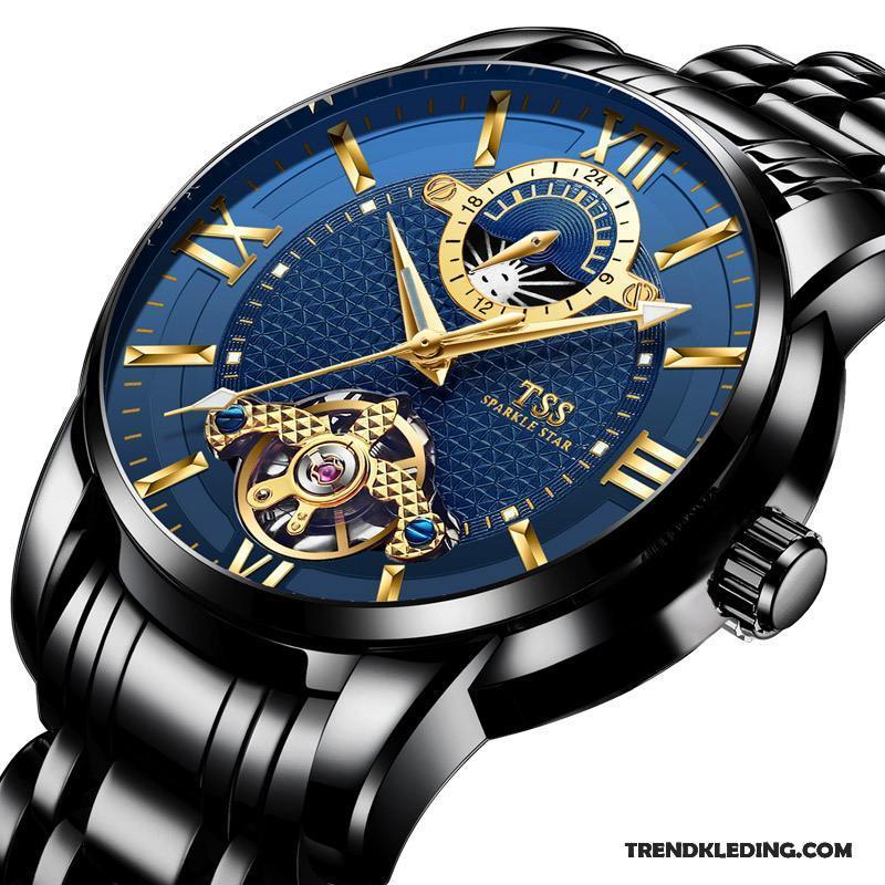 Horloge Heren Automatisch Trend Echte Waterdicht Casual Eenvoudig Blauw Zwart Gouden