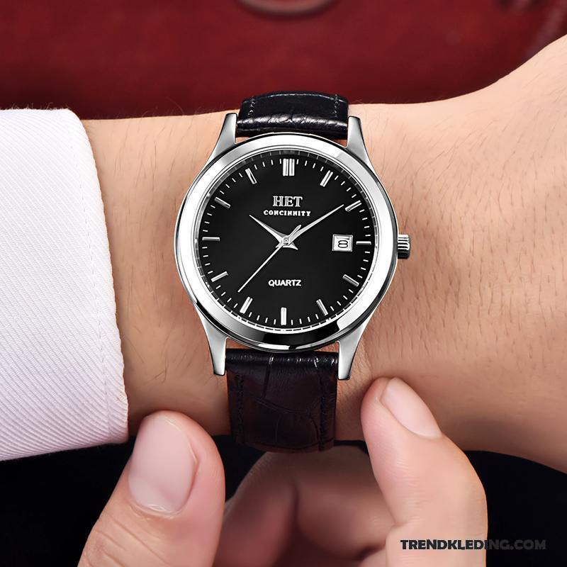 Horloge Heren Quartz Horloge Riem Mode Casual Echte Kalender Zilver Zwart