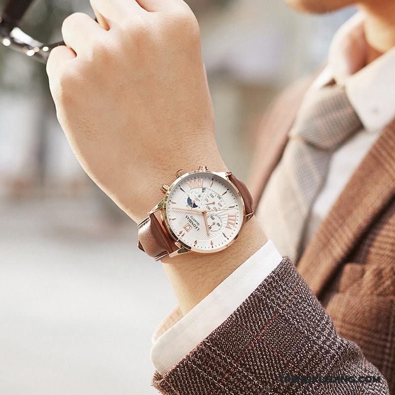 Horloge Heren Riem Trend Casual Waterdicht Quartz Horloge Business Roze Wit Bruine Gouden