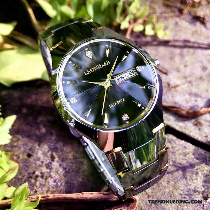 Horloge Heren Strass Echte Waterdicht Business Mode Zwart Goud