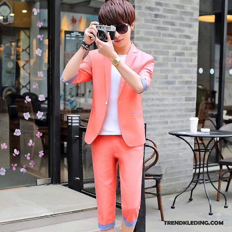 Kostuum Pak Heren Blazer Trend Herfst Mannelijk Mooi Twee Stukken Roze