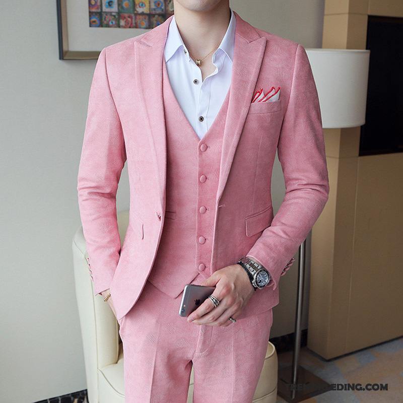 Kostuum Pak Heren Persoonlijk Casual Blazer Slim Fit Mooi Mannelijk Roze