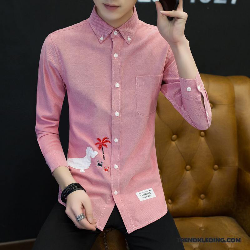Overhemd Heren Jeugd Lange Mouwen Mode Onderhemd Mannelijk Voorjaar Roze