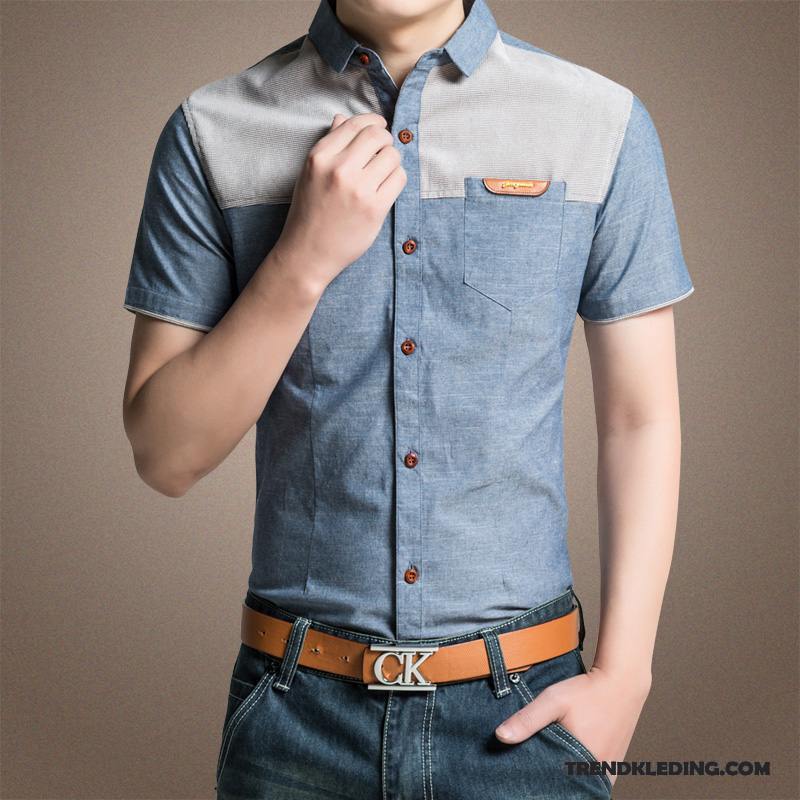 Overhemd Korte Mouw Heren Jeugd Trend Nieuw Mannelijk Overhemd Kort Mouw Mooi Lichtblauw