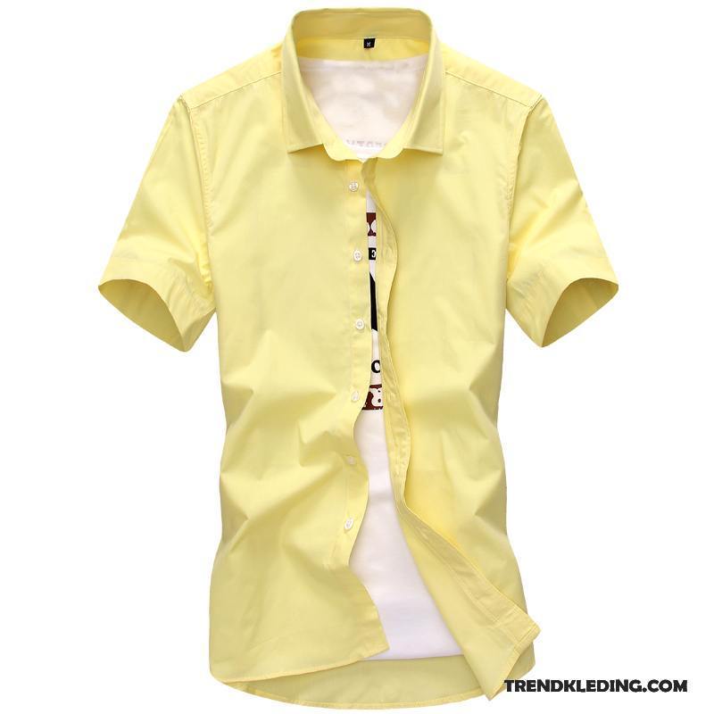 Overhemd Korte Mouw Heren Mannelijk Nieuw Bedrijf Slim Fit Overhemd Kort Mouw Jeugd Effen Kleur Geel