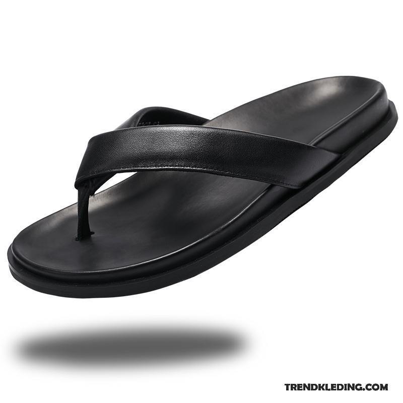 Slippers Heren Mannen Echt Leer Trend Comfortabele Pantoffels Brits Zwart