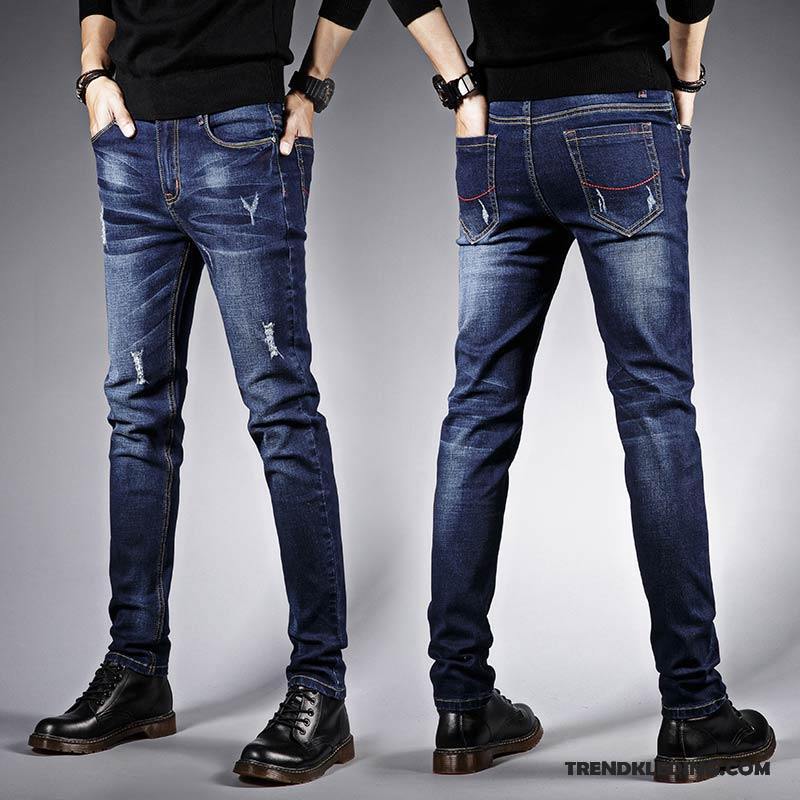 Spijkerbroek Heren Trend 2018 Slim Fit Spijkerbroek Jeans Nieuw Elastiek Blauw