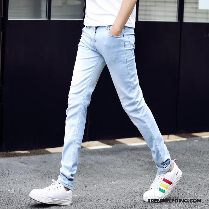 Spijkerbroek Heren Trend Elastiek Mannelijk Potlood Broek Lange Spijkerbroek Jeans Lichtblauw Zwart