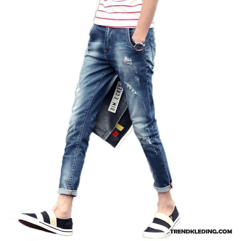Spijkerbroek Heren Trend Spijkerbroek Jeans Mannelijk Dunne Gaten Zomer Blauw