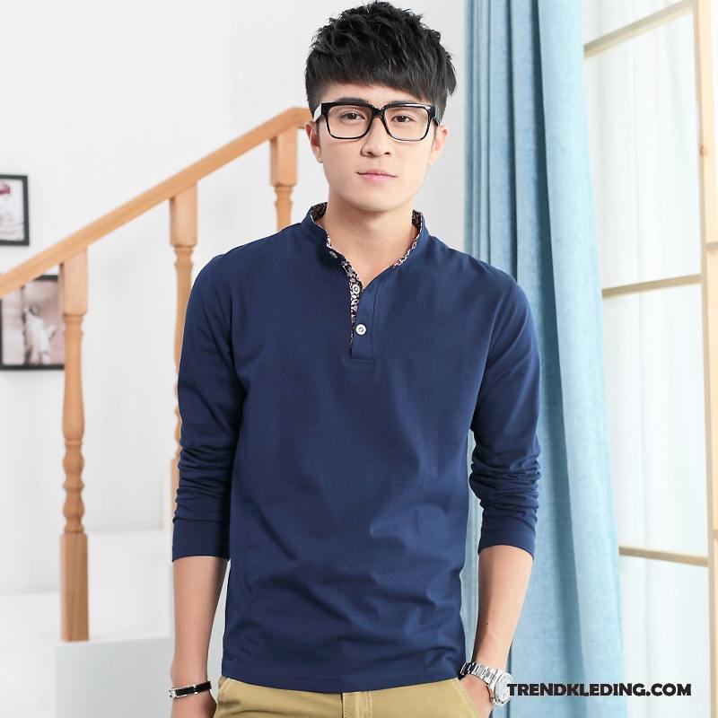 T-shirt Lange Mouw Heren Mannelijk Jasje Voorjaar Herfst Trend Onderhemd Blauw