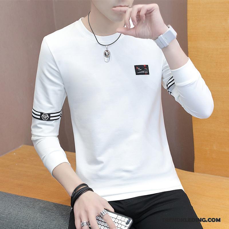 T-shirt Lange Mouw Heren Onderhemd Mooi Nieuw Student Mannelijk Trend Wit