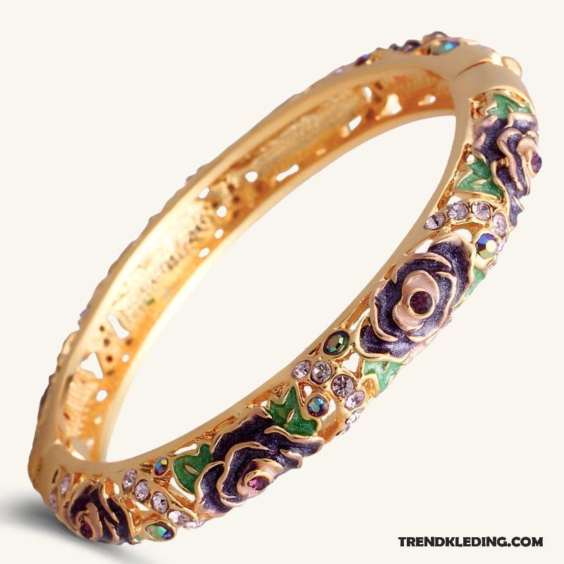 Armband Dames Kristal Verjaardagscadeau Bloemen Armbanden Accessoires Etnische Roze Blauw Wit Gouden