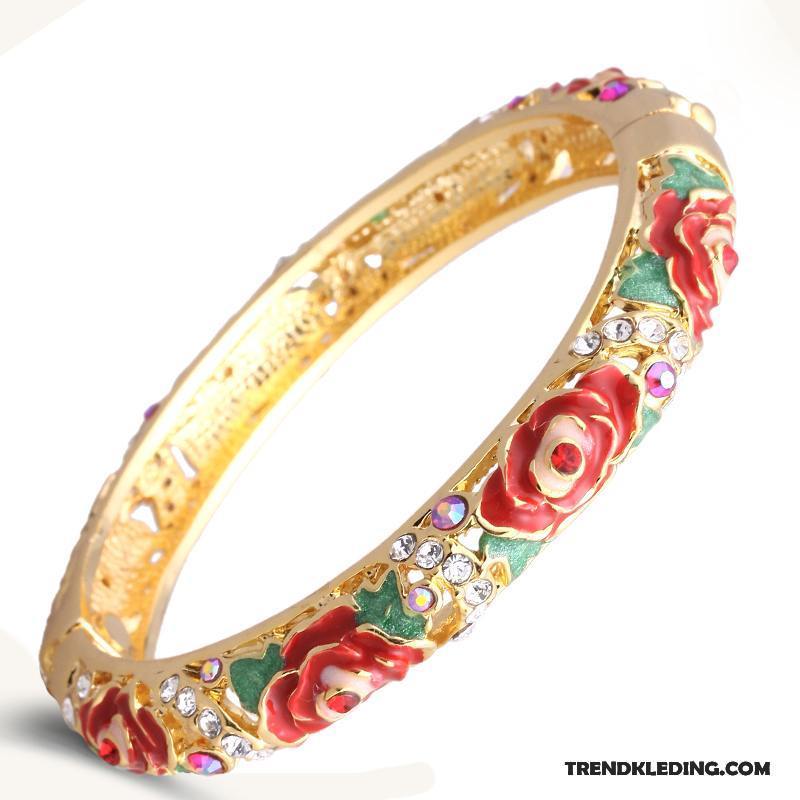 Armband Dames Kristal Verjaardagscadeau Bloemen Armbanden Accessoires Etnische Roze Blauw Wit Gouden