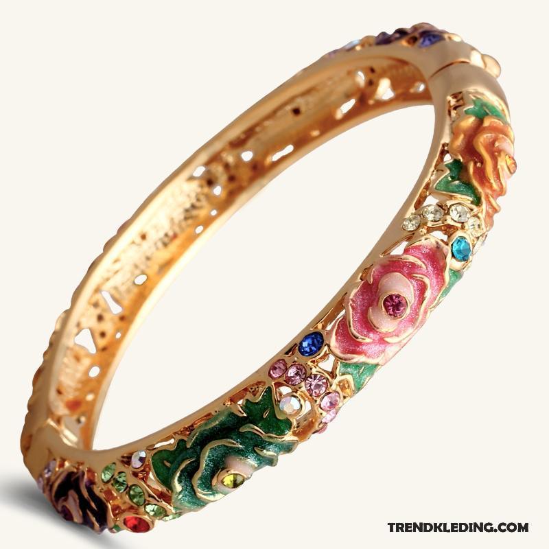 Armband Dames Kristal Verjaardagscadeau Bloemen Armbanden Accessoires Etnische Roze Blauw Wit Gouden