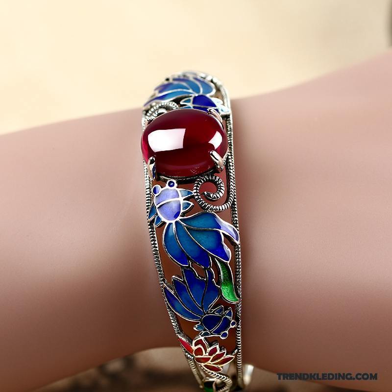 Armband Dames Zijde Kant Etnische Armbanden Blauw Zilver Rood