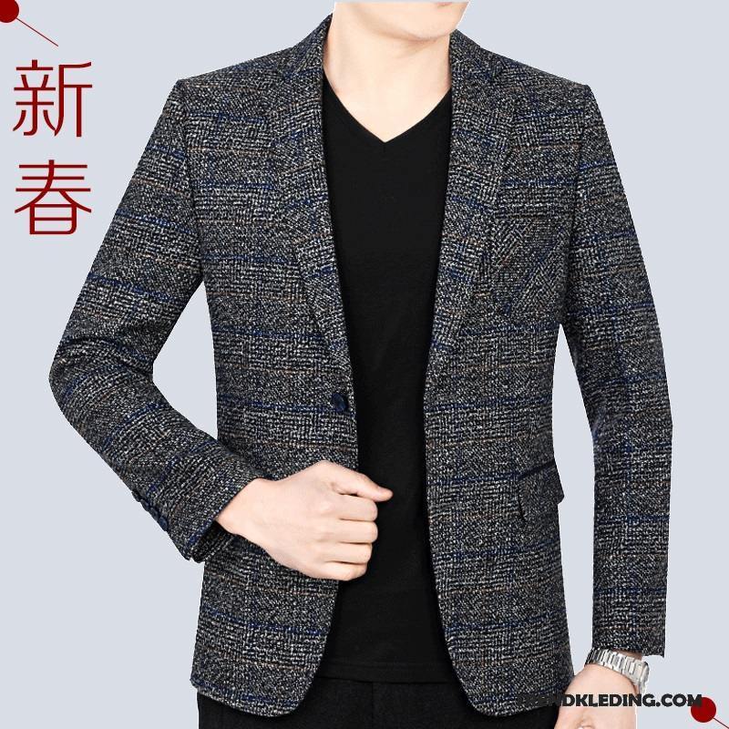 Blazer Heren Pak Jasje Slim Fit Mini Bedrijf Casual Middelbare Leeftijd Blauw