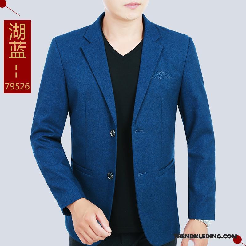 Blazer Heren Pak Jasje Slim Fit Mini Bedrijf Casual Middelbare Leeftijd Blauw