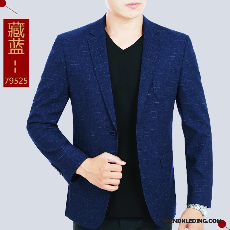 Blazer Heren Pak Jasje Slim Fit Mini Bedrijf Casual Middelbare Leeftijd Blauw