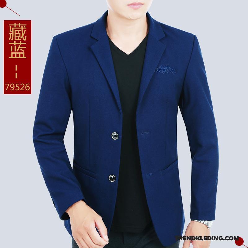 Blazer Heren Pak Jasje Slim Fit Mini Bedrijf Casual Middelbare Leeftijd Blauw