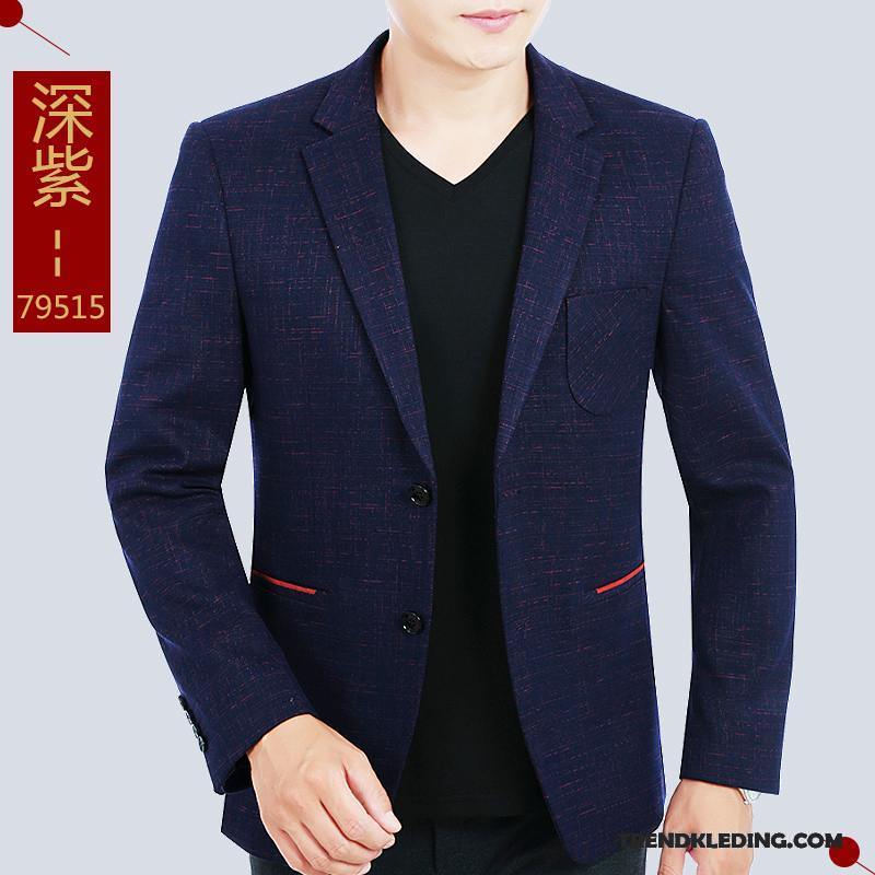 Blazer Heren Pak Jasje Slim Fit Mini Bedrijf Casual Middelbare Leeftijd Blauw